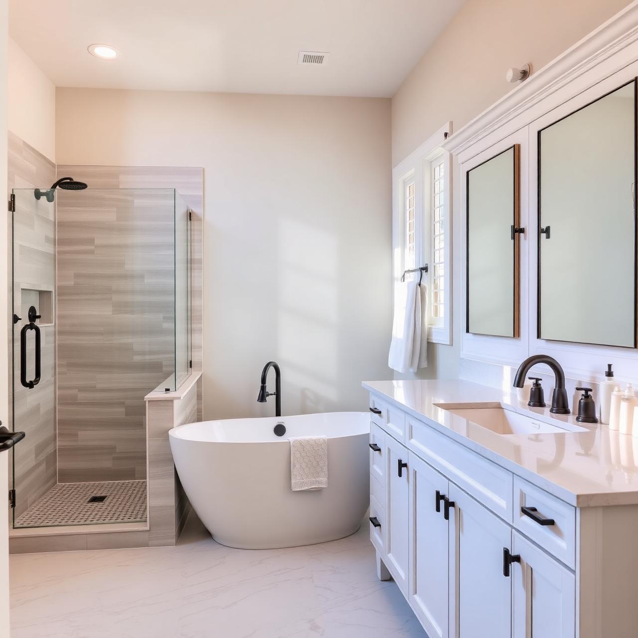 Remodeled bathroom with freestanding tub