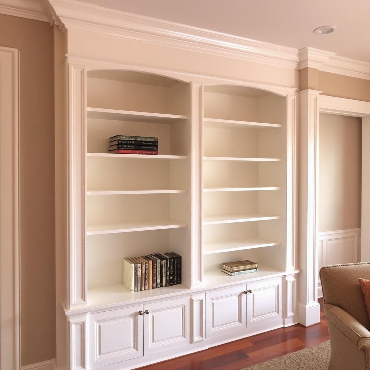 Custom white built-in bookshelves